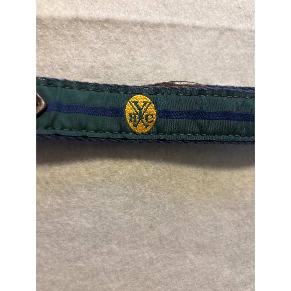YRI Exeter NH Surcingle Belt Mens 42 Blue Green Striped Leather‎ Brass Good
